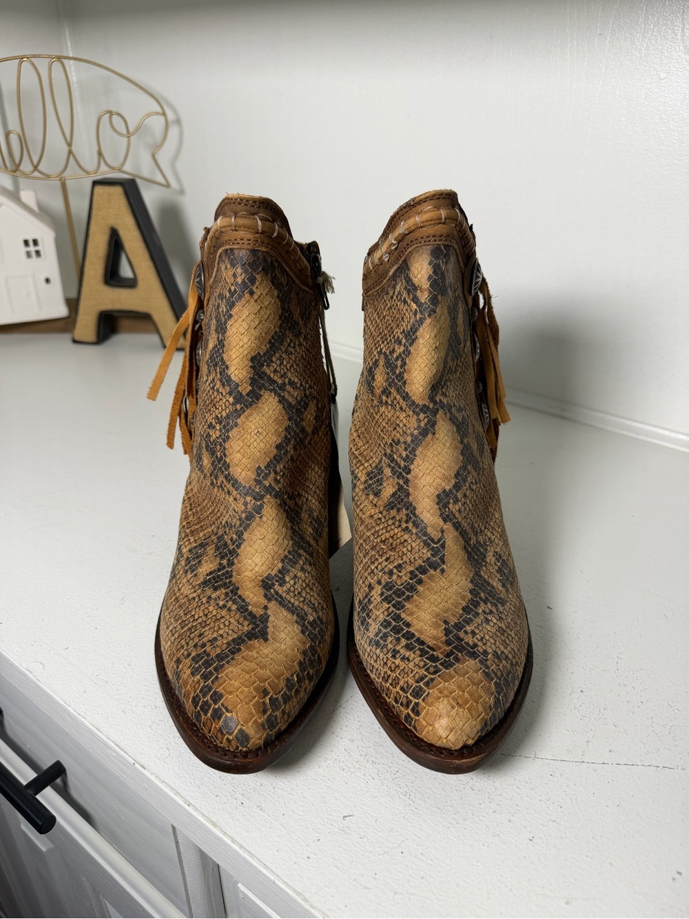 Liberty Black Boots Women 11 NWT Snakeskin Fringe Western Ankle Booties Handmade - Picture 2 of 10